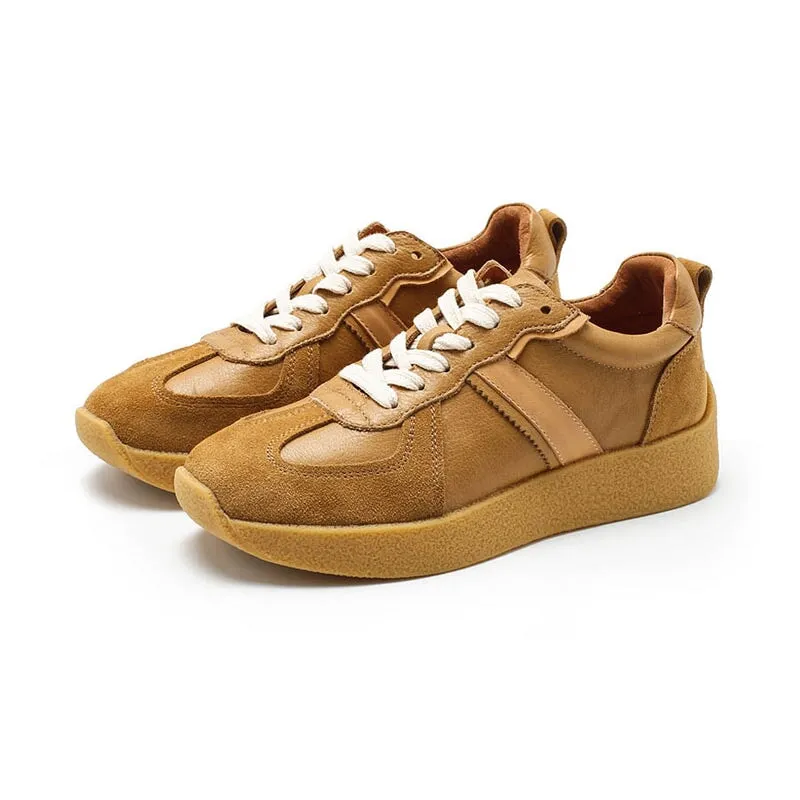Army Trainer Leather Low-top Sneakers for Women Color Blocking with Stripe  in 5 Colors