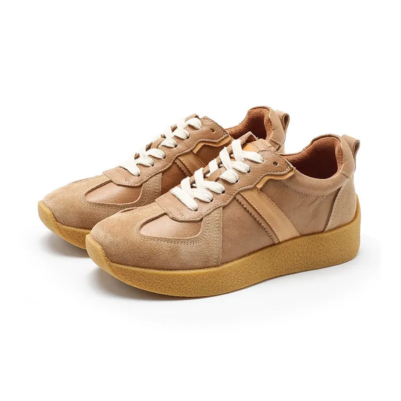 Army Trainer Leather Low-top Sneakers for Women Color Blocking with Stripe  in 5 Colors