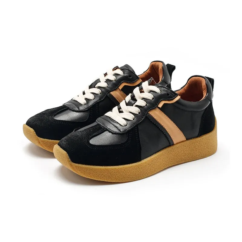 Army Trainer Leather Low-top Sneakers for Women Color Blocking with Stripe  in 5 Colors