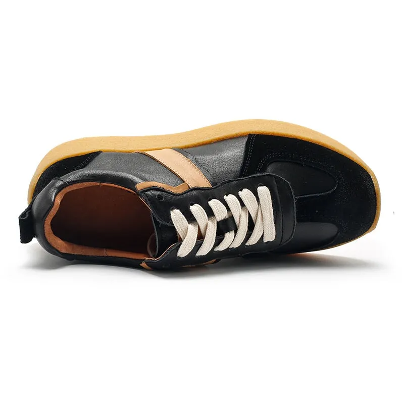 Army Trainer Leather Low-top Sneakers for Women Color Blocking with Stripe  in 5 Colors