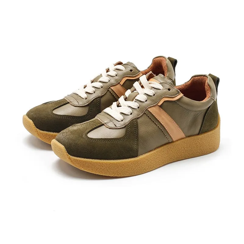 Army Trainer Leather Low-top Sneakers for Women Color Blocking with Stripe  in 5 Colors