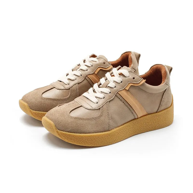 Army Trainer Leather Low-top Sneakers for Women Color Blocking with Stripe  in 5 Colors