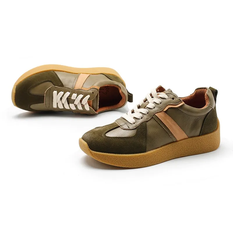 Army Trainer Leather Low-top Sneakers for Women Color Blocking with Stripe  in 5 Colors