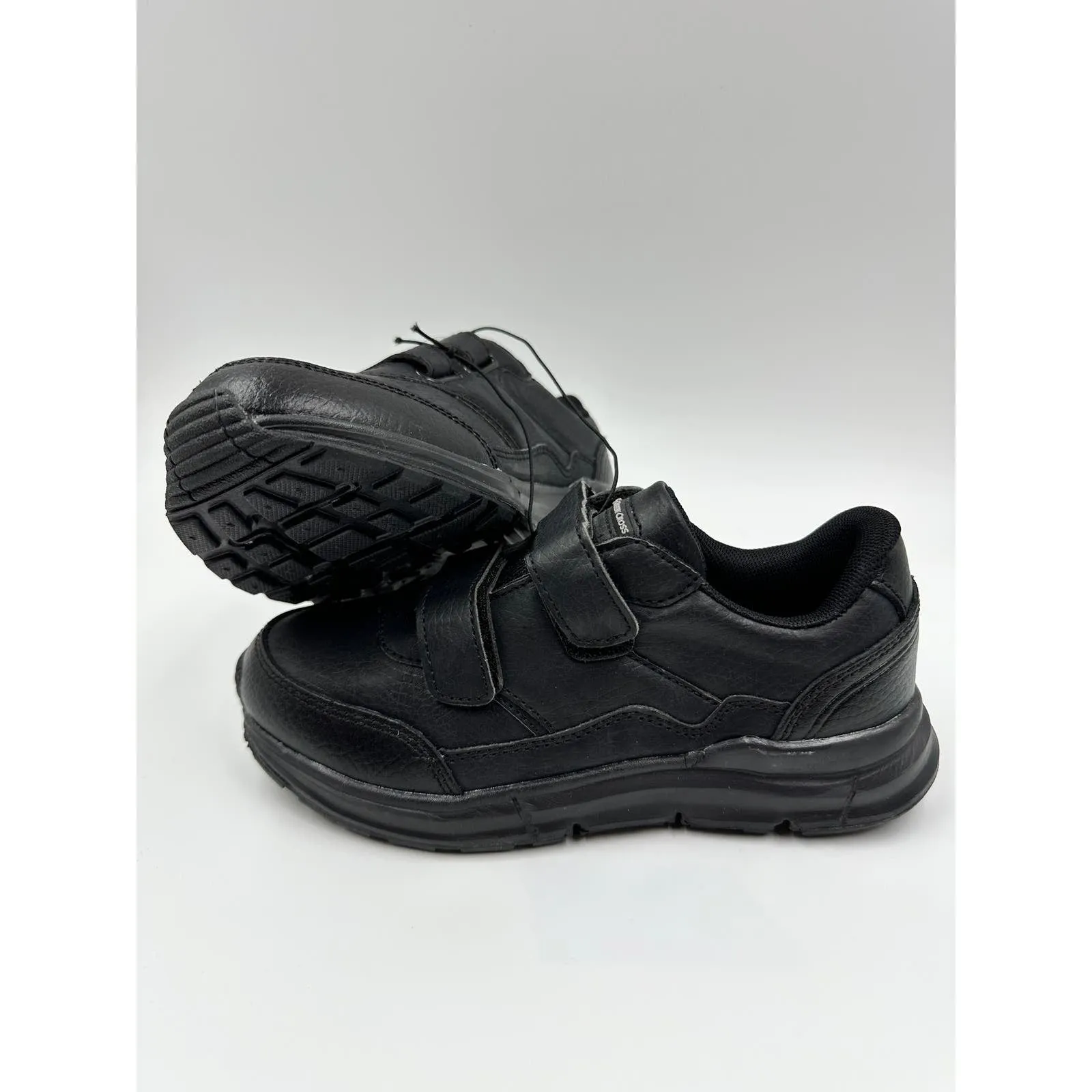 Big Kid Size 2, All Black Sneakers, with Straps and a Black Outsole