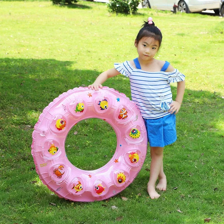 Cartoon Pattern Double Airbag Thickened Inflatable Swimming Ring Crystal Swimming Ring, Size:90 cm(Yellow)