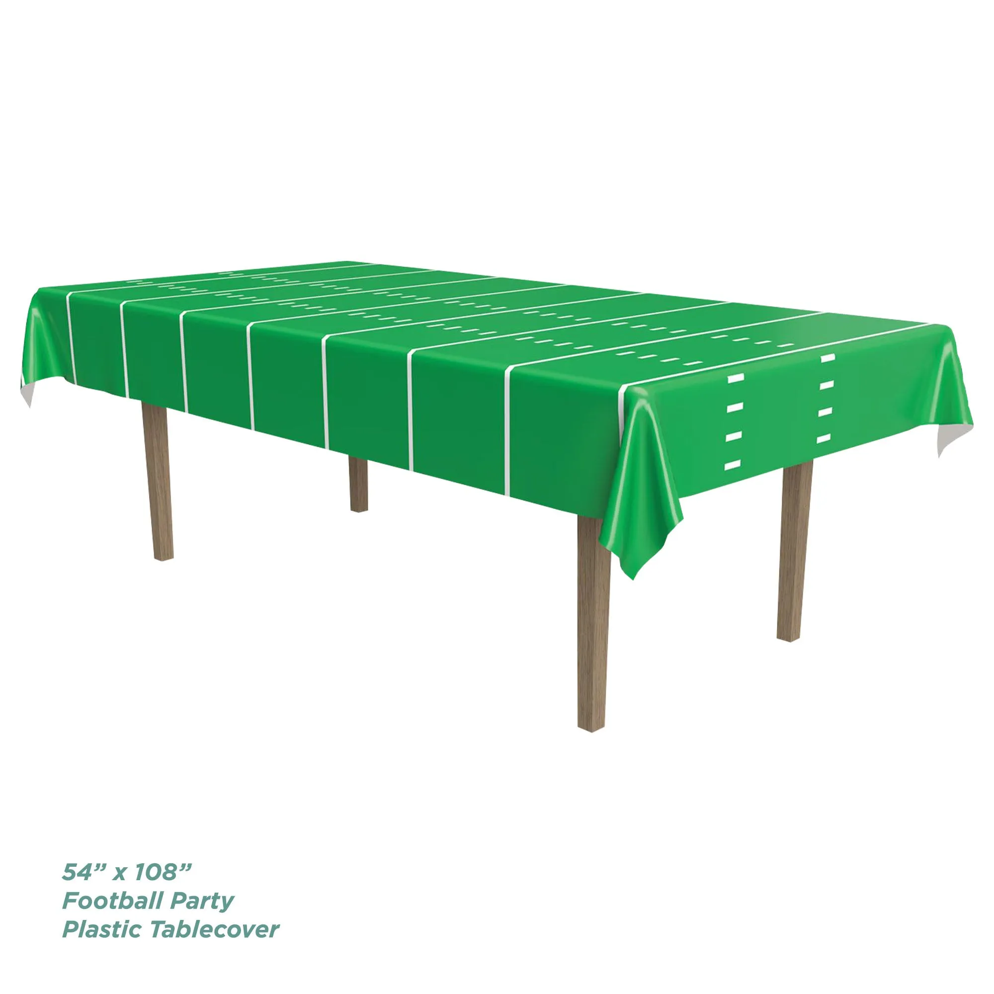 Football Party Supplies - Green Turf Football Field Sturdy Plastic Table Cover with Yard Lines 54" x 108" (2 Pack)