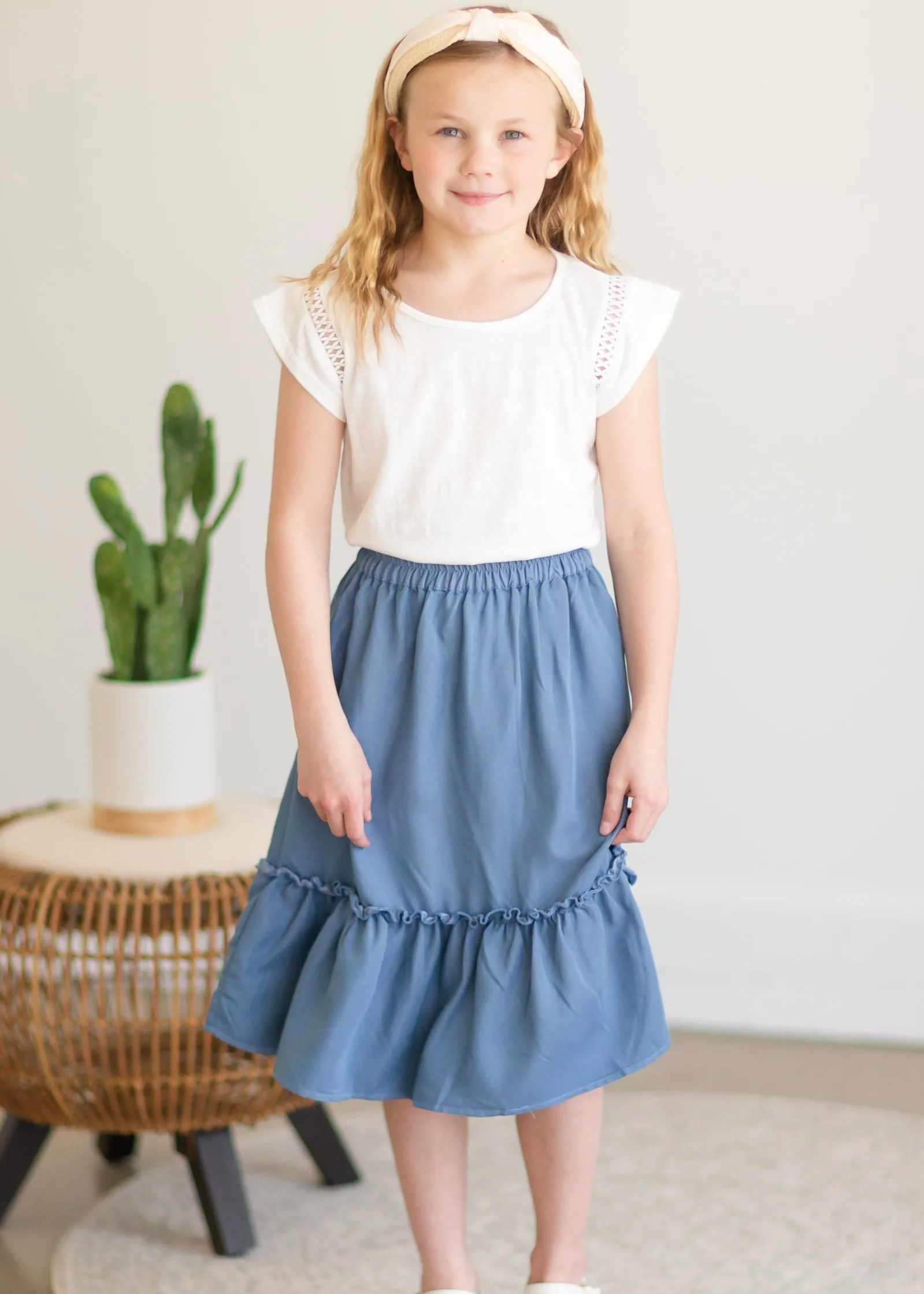 Girls White Sleeve Detail Basic Blouse - FINAL SALE