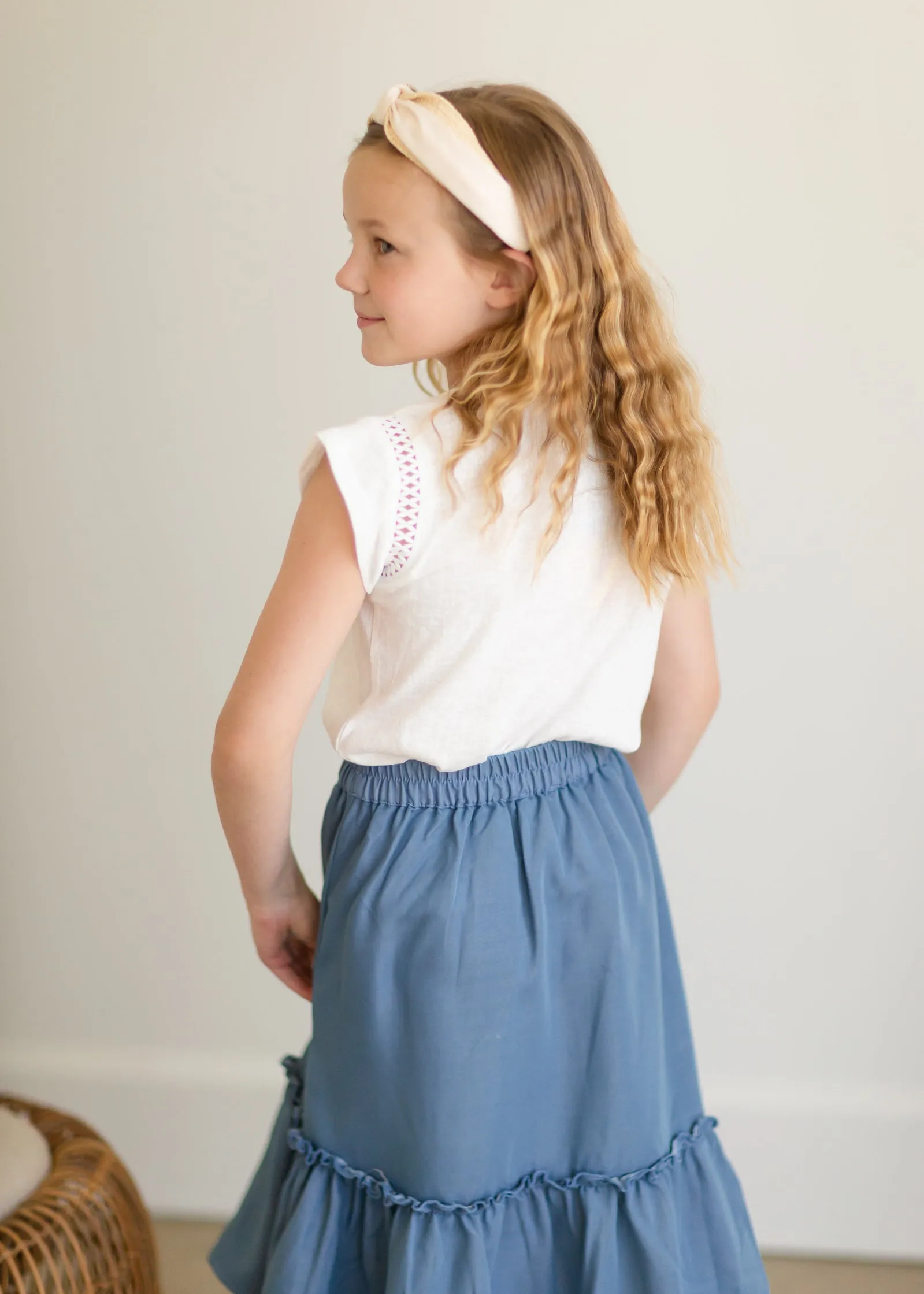 Girls White Sleeve Detail Basic Blouse - FINAL SALE