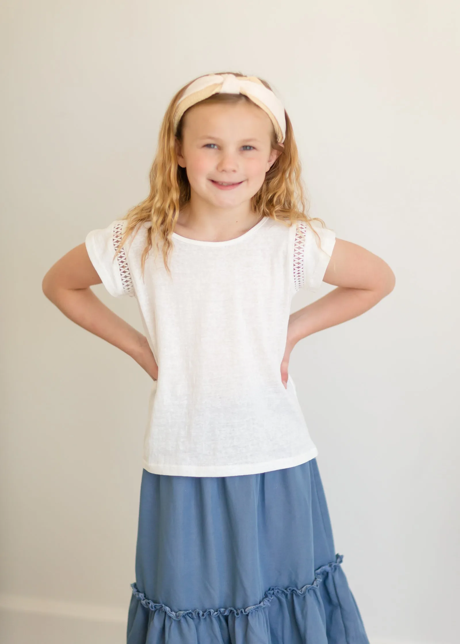 Girls White Sleeve Detail Basic Blouse - FINAL SALE