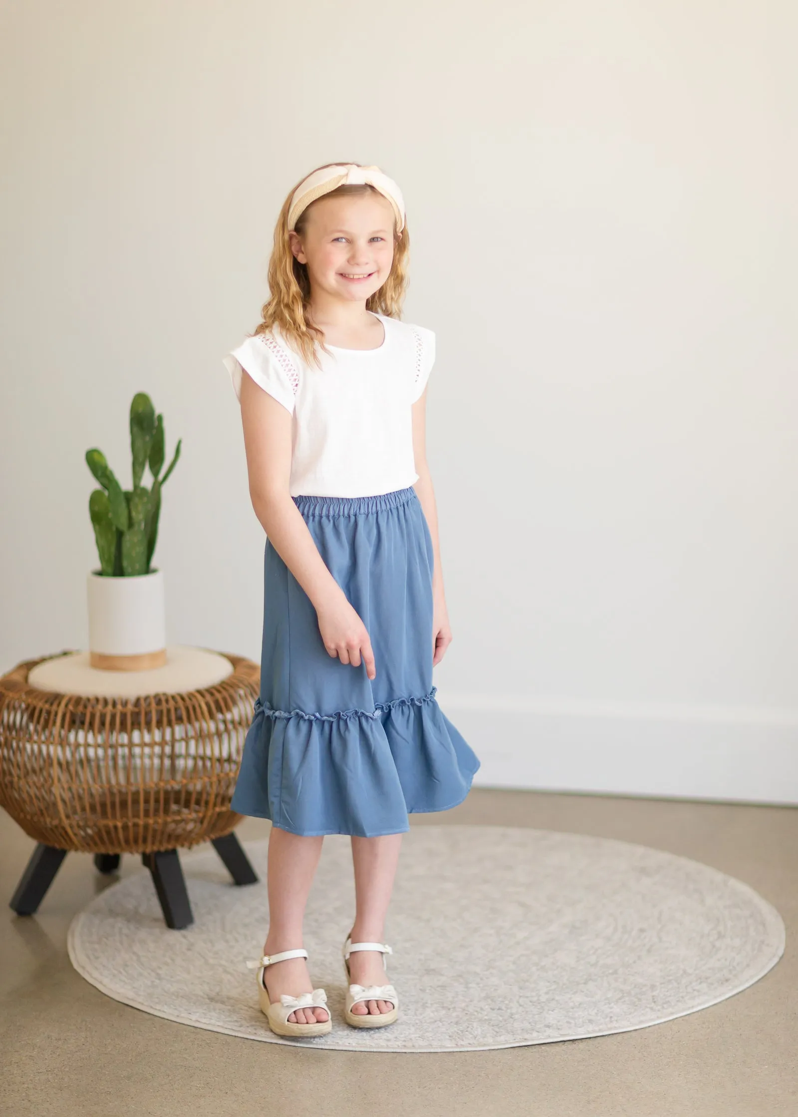 Girls White Sleeve Detail Basic Blouse - FINAL SALE