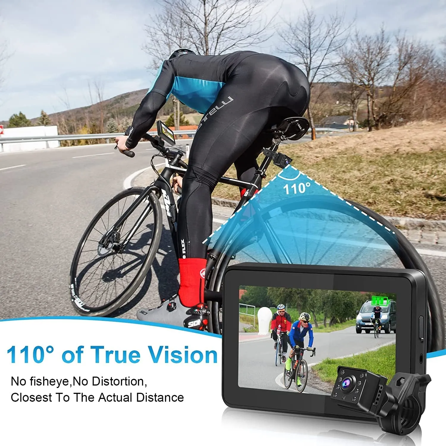 PARKVISION 1080P Bike Mirror Camera,Rear View Mirror Camera for Bicycle Handlebars with 8-LED Night Vision,110°Distortion-Free View with 4.3" Screen,Adjustable Rotatable Bracket for Ebike,Mountains