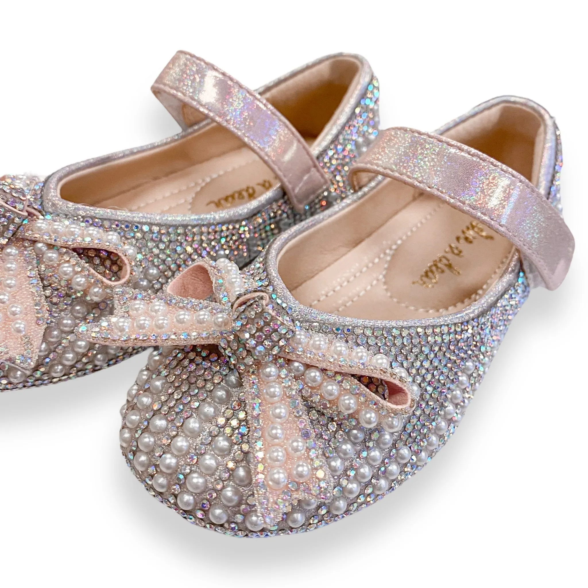 Pearl & Rhinestone Flat Shoes - Pink