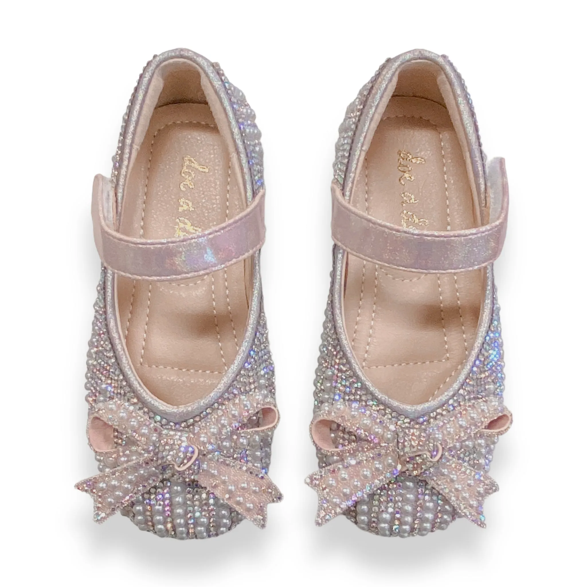 Pearl & Rhinestone Flat Shoes - Pink