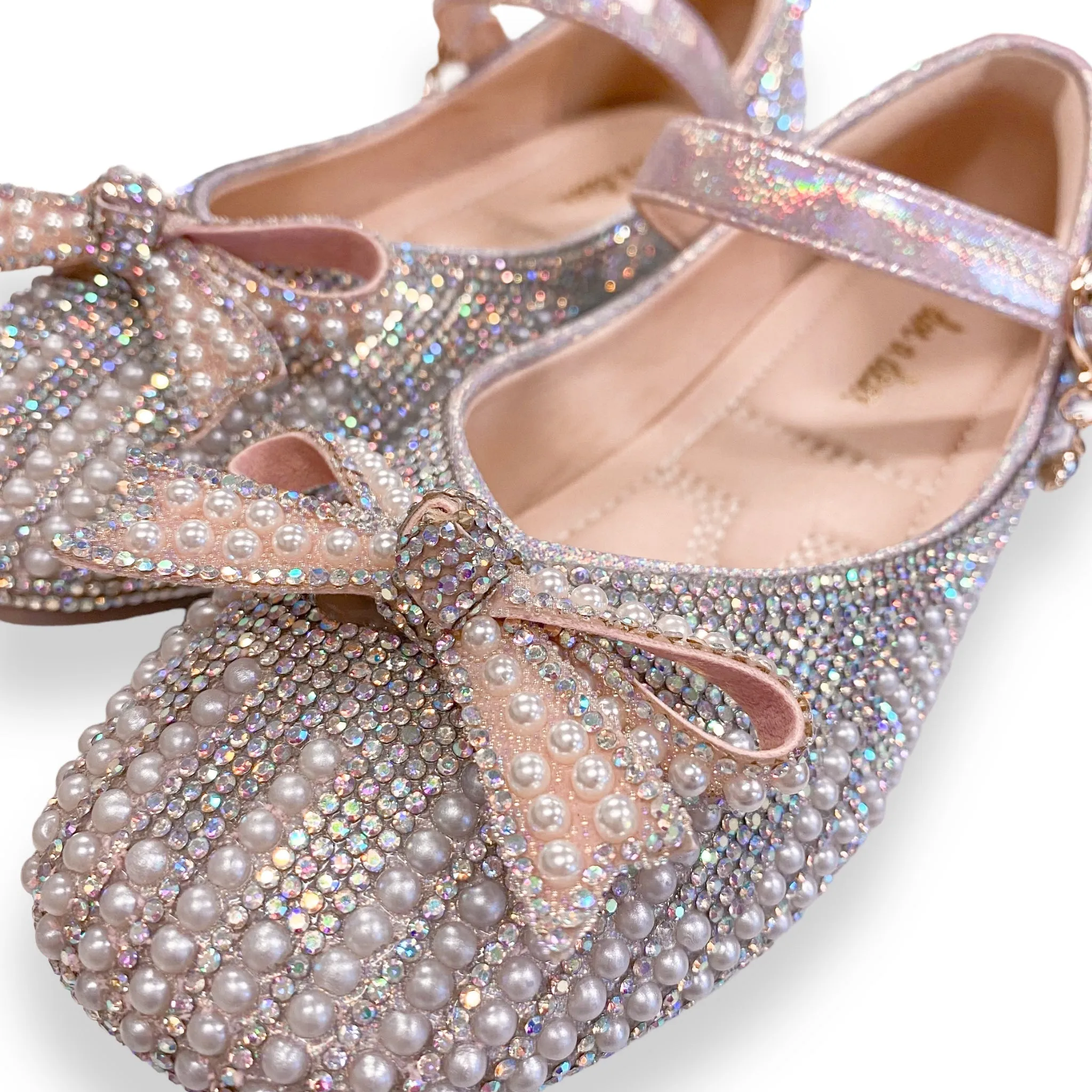 Pearl & Rhinestone Flat Shoes - Pink
