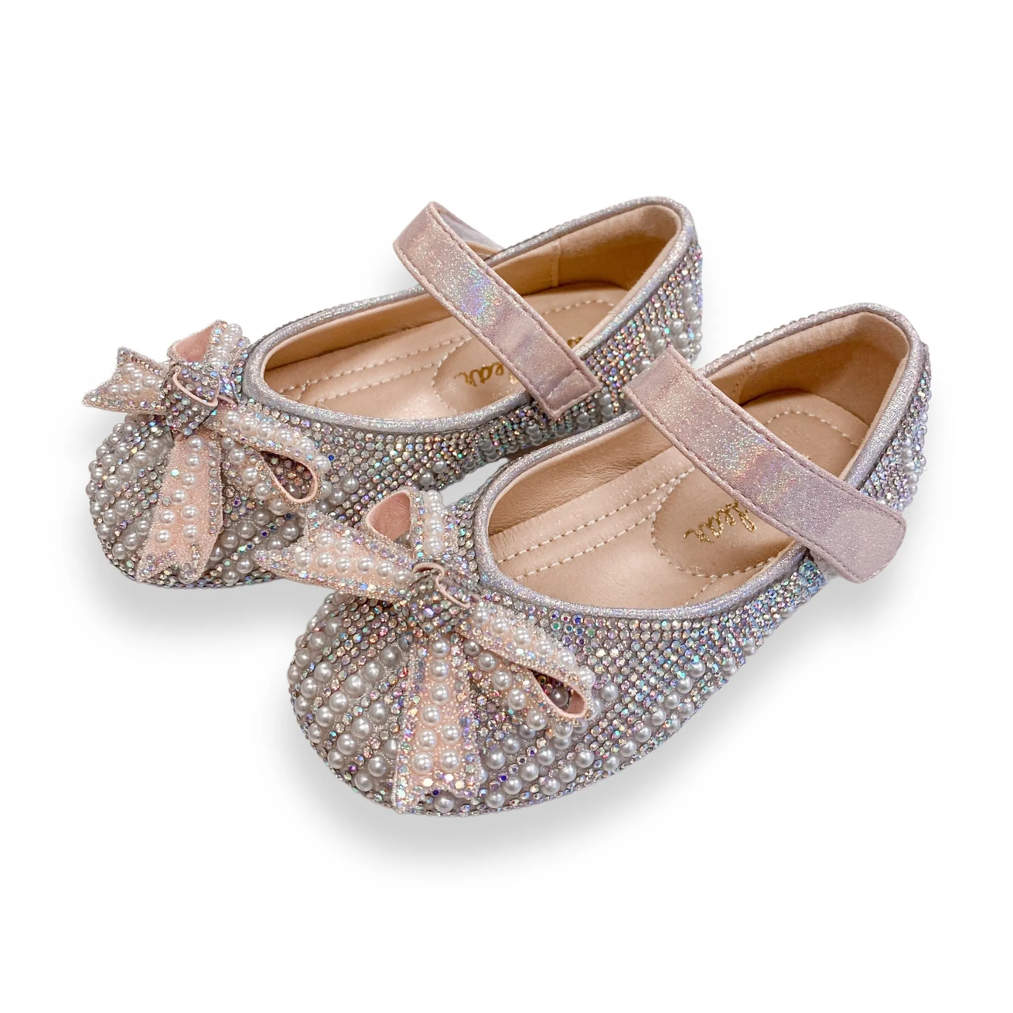 Pearl & Rhinestone Flat Shoes - Pink