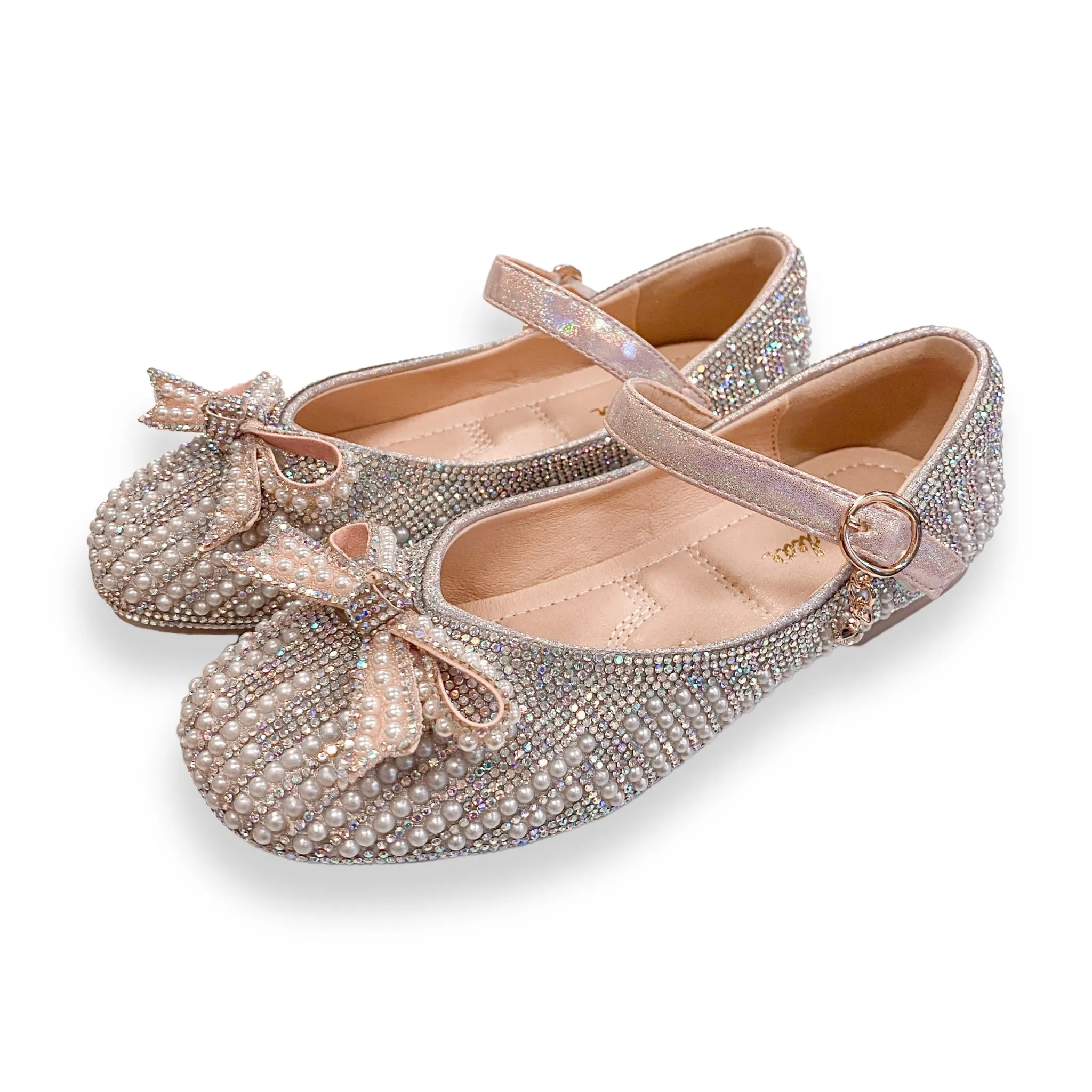 Pearl & Rhinestone Flat Shoes - Pink