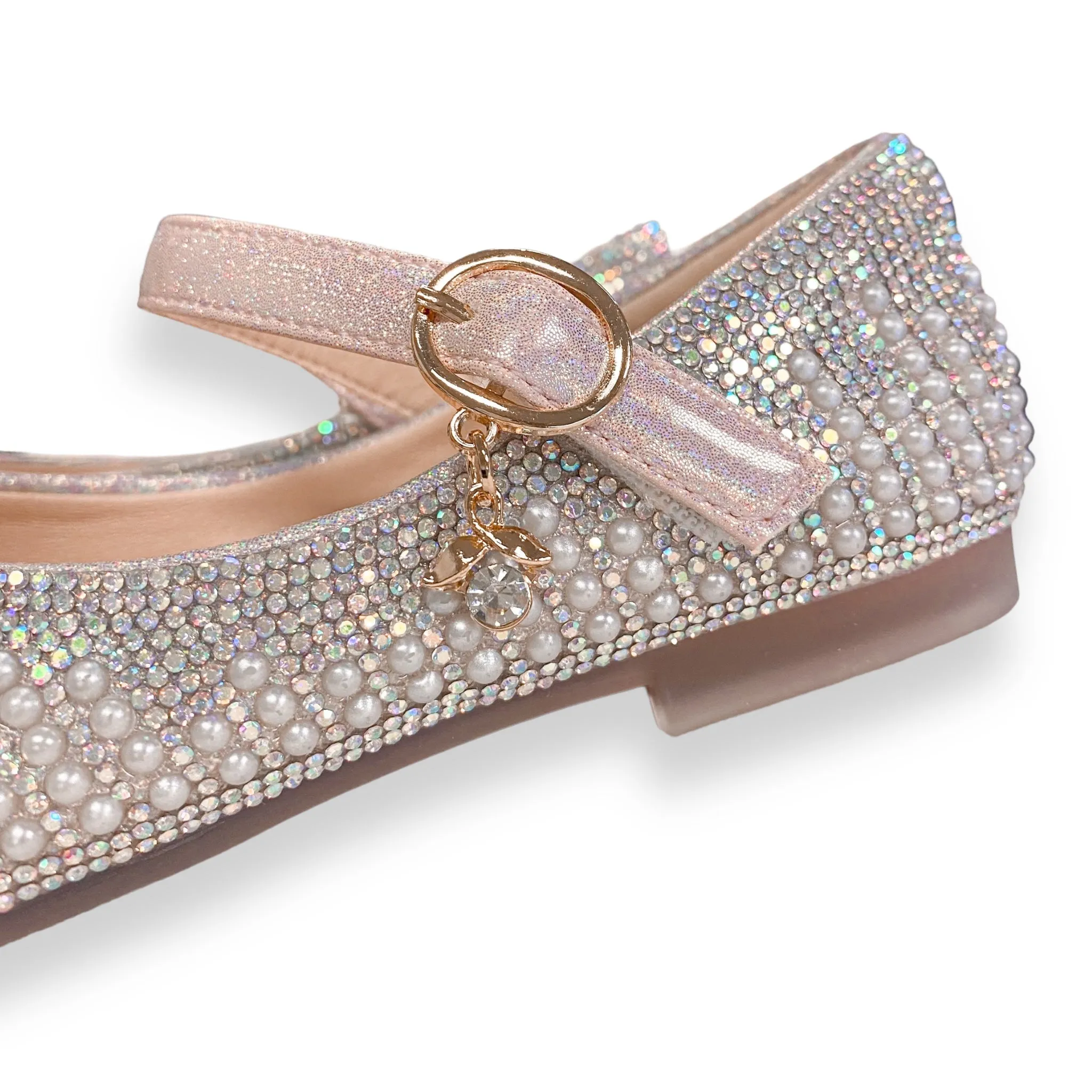 Pearl & Rhinestone Flat Shoes - Pink