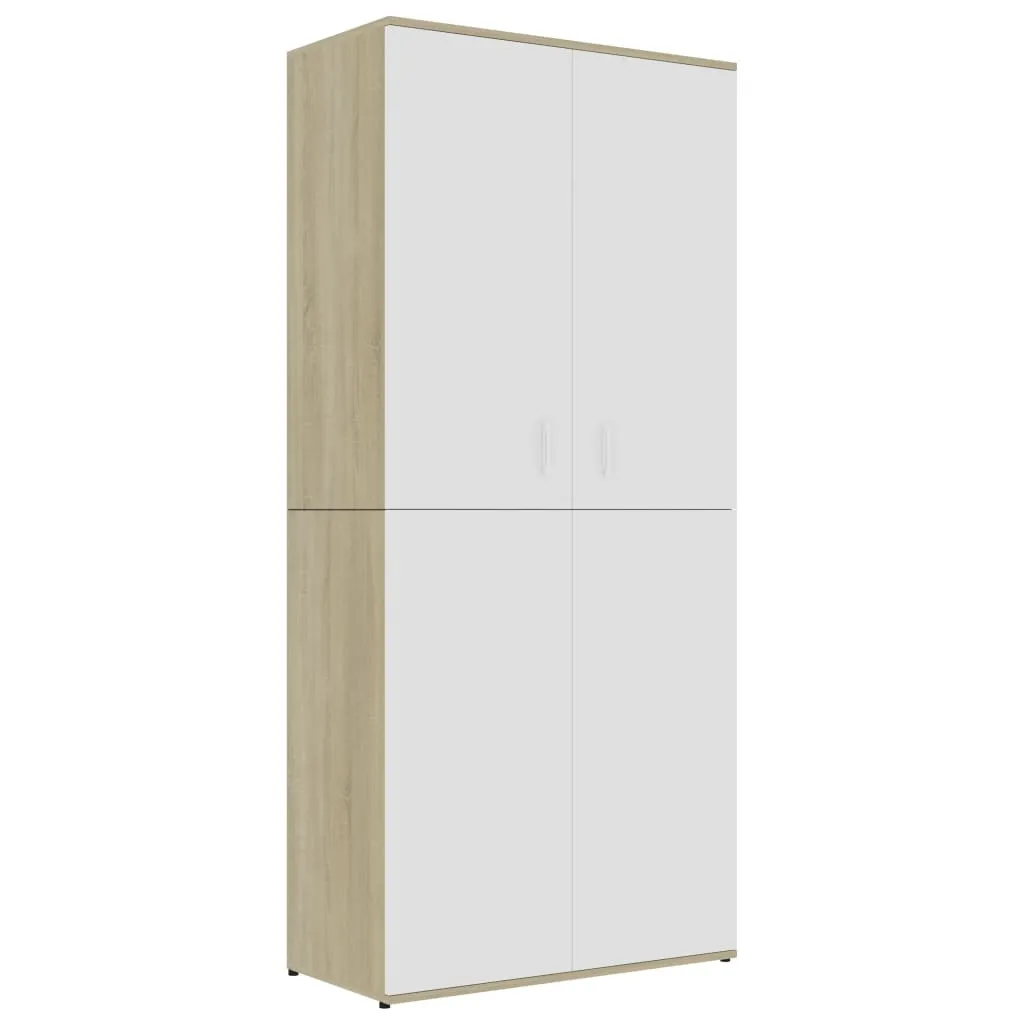 Shoe Cabinet White and Sonoma Oak 80x39x178 cm Engineered Wood