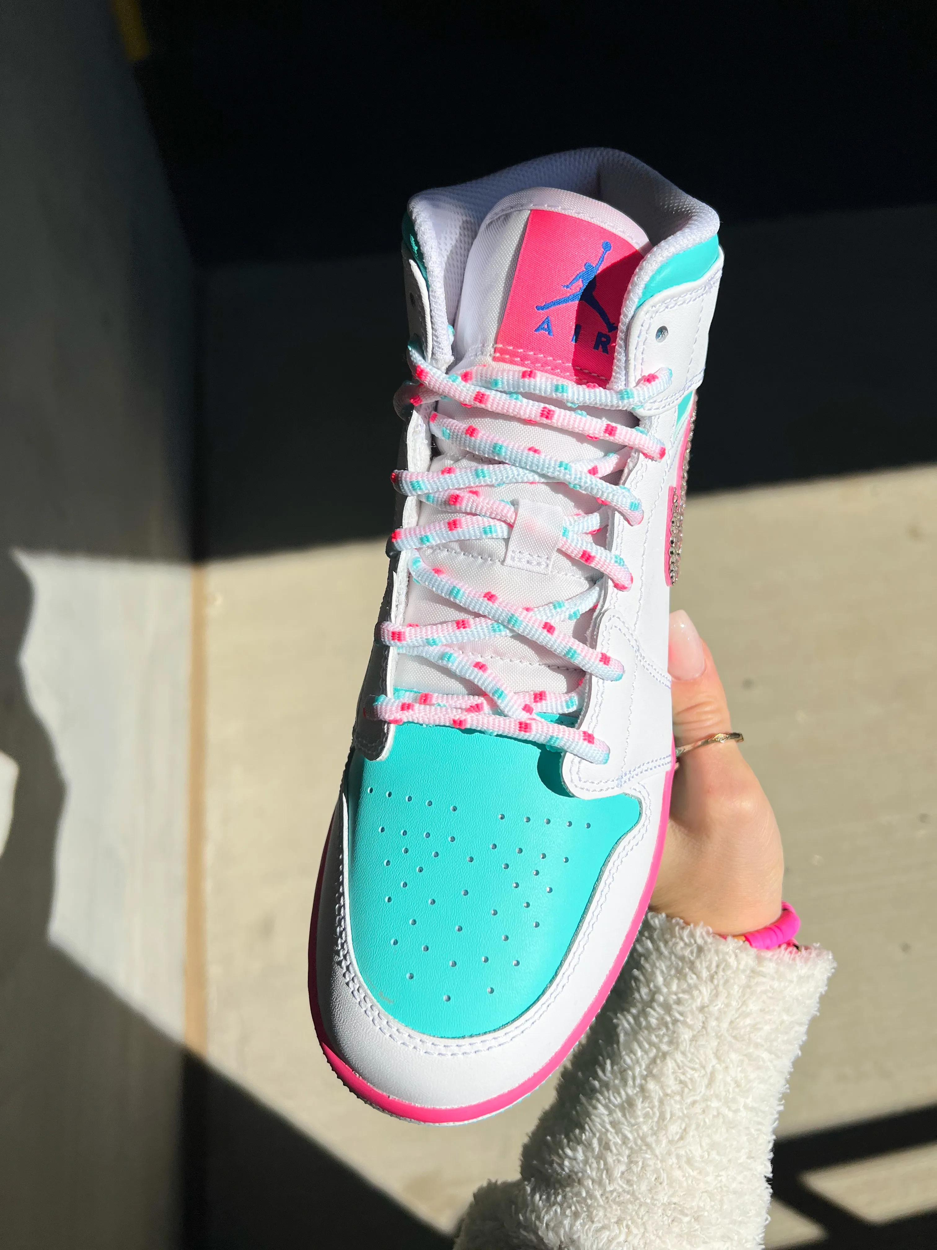 SIZE 6.5 Cotton Candy Swarovski Women’s Air Jordan 1 Mid Shoes