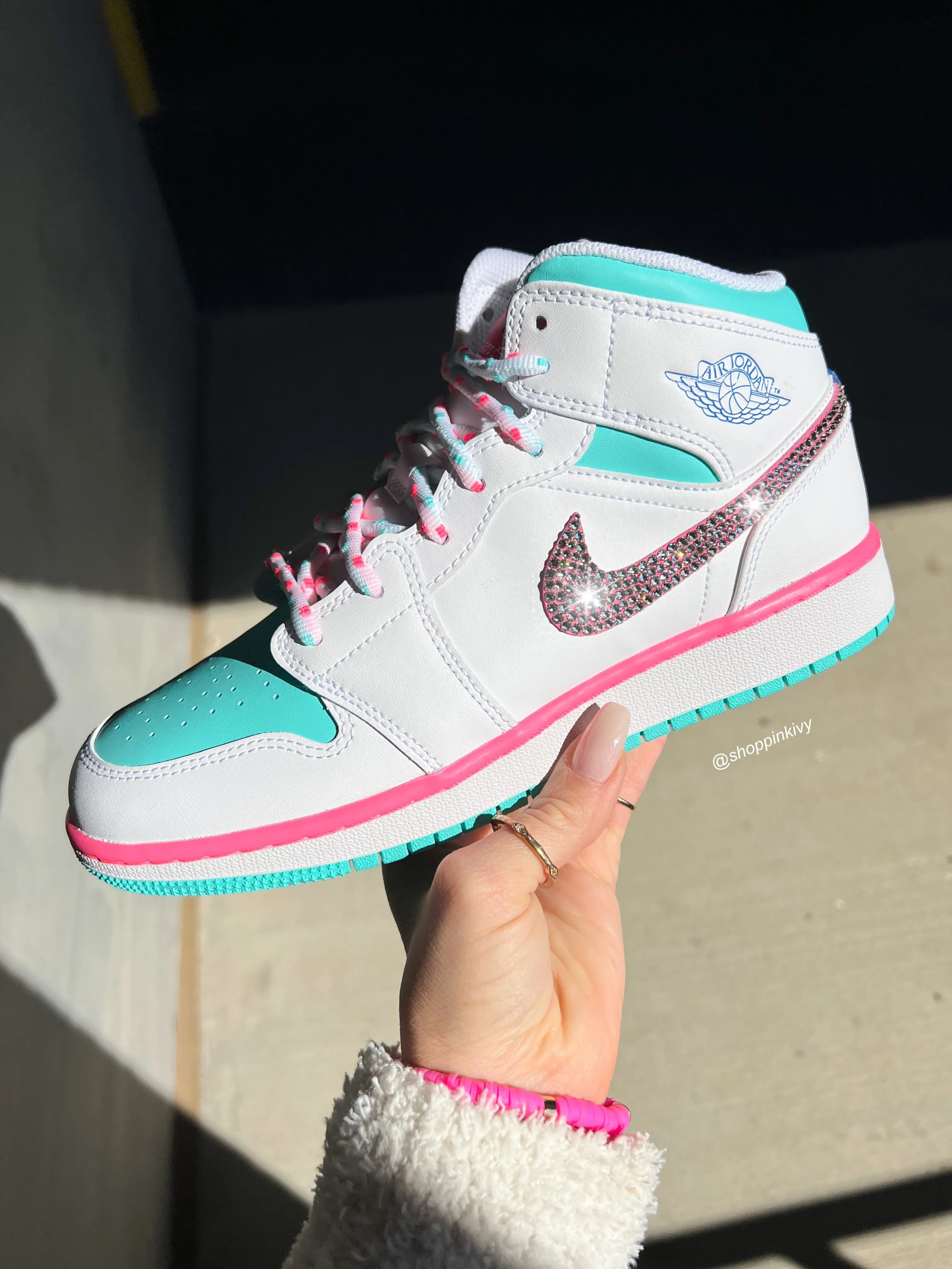 SIZE 6.5 Cotton Candy Swarovski Women’s Air Jordan 1 Mid Shoes