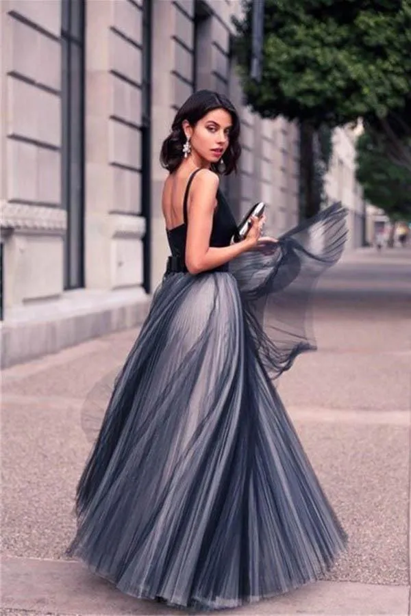 V-Neck Sleeveless Tulle Floor Length Evening Dress Prom Dress PG439